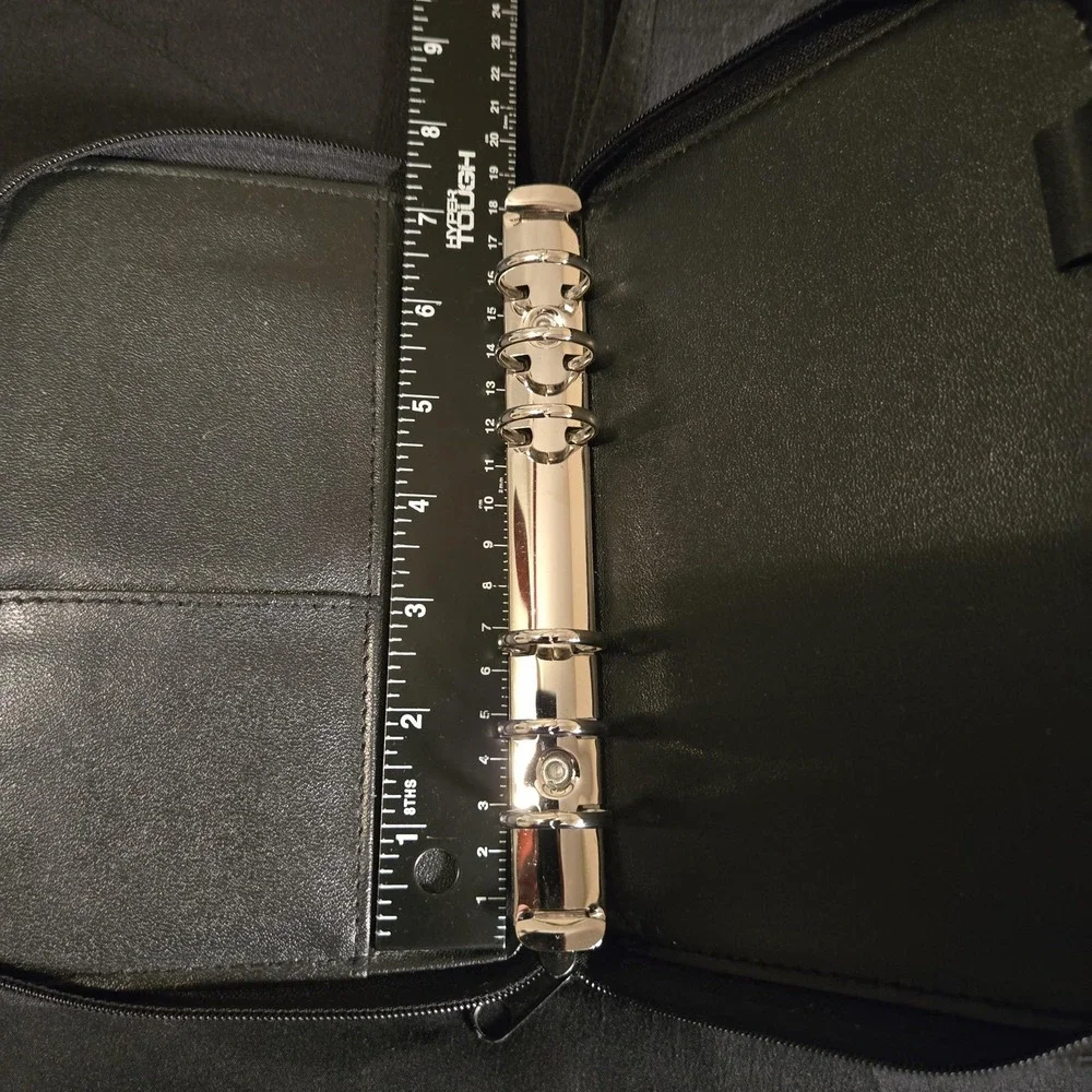 Black‎ Small Zippered 6 Ring-Bound Planner Wristlet Faux Leather Phone Pocket